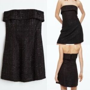 H&M Strapless Tweed Black Textured Dress